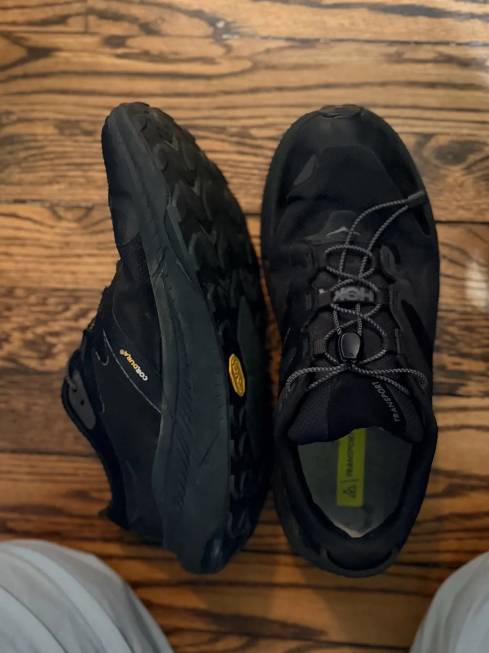 HOKA Transport sz 9 Triple Black Vibram Cordura Walking up Hiking Shoes